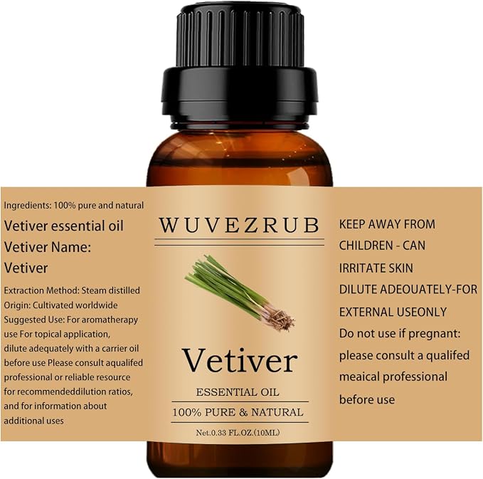 Vetiver Essential Oils 10ML, 100% Pure and Natural Essential Oil for Aromatherapy Diffuser - 0.33 Fl Oz/Vetiver