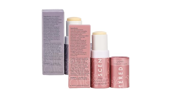 Scentered Aromatherapy Balm Sticks for Sleep & Emotional Balance - Roll On Essential Oil Blends of Rose, Lavender, Ylang Ylang - Gifts for Valentines Day for Her - Sleep Well & Love