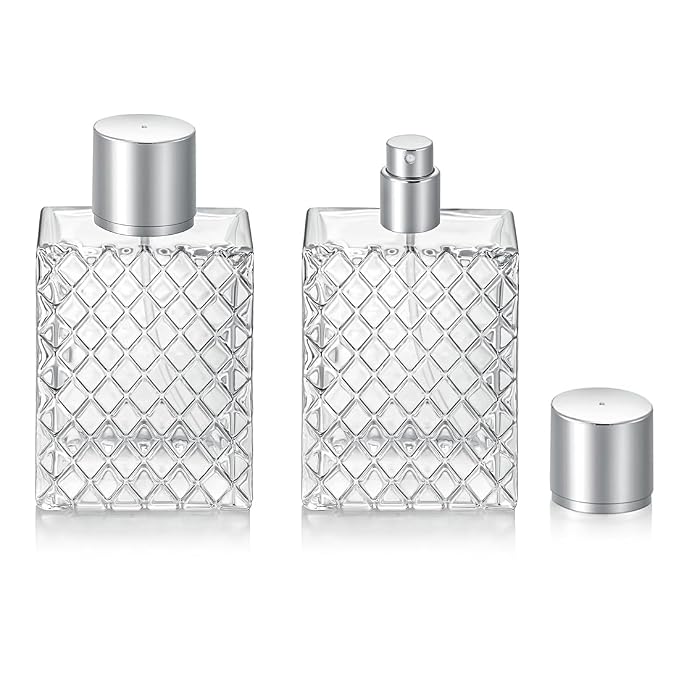 2Pcs 100ml 3.4 oz Empty Refillable Spray Perfume Bottles large cosmetic Fine Mist Atomizer Portable Clear Glass Essential Oil Container for Travel