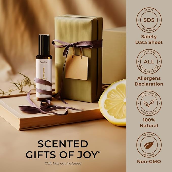 Gya Labs Lemon Essential Oil for Diffuser & Lemon Roll On Set - Aromatherapy Grade Essential Oils Set - 2x0.34 fl oz