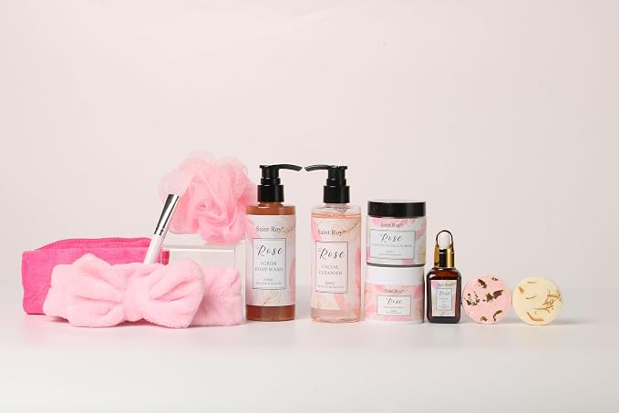 Skin Care Kit for Women, ROSE Spa Gifts for Women, Self Care Kit | Bath and Body Gifts Set for Woman, Body Wash,Birthday Gift Skin Care Set, Christmas Gift
