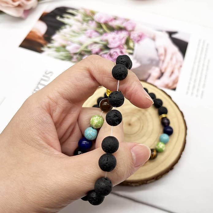 14 Pcs Lava Rock 7 Chakra Energy Oil Diffuser Bracelet Set for Women Men Unisex Elastic 8mm Stone Yoga Beaded Bracelets Jewelry With Lucky Healing
