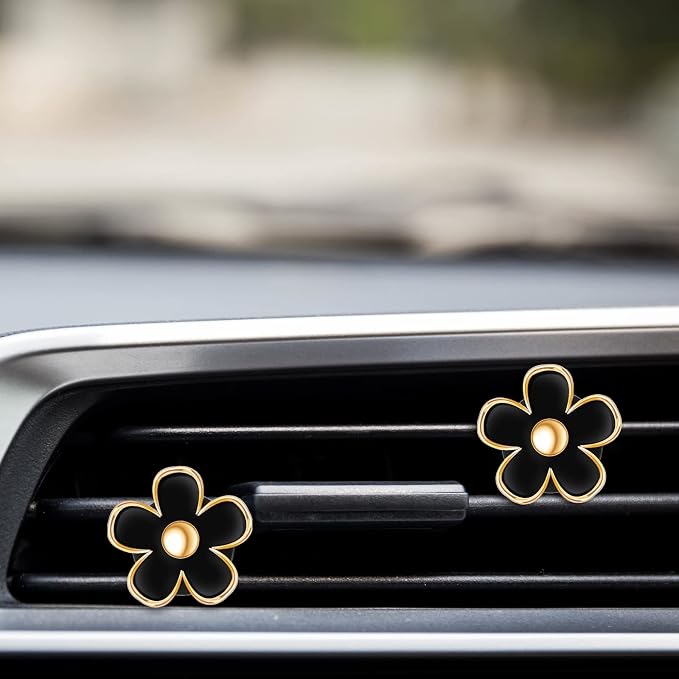 Frienda 6 Pcs Daisy Flower Air Vent Clip Accessories Air Conditioning Outlet Clip Car Air Freshener Dashboard Accessories Charm Car Inter Decor(2.5 cm, 3 cm, 3.3 cm,Black)