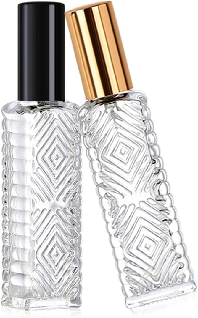 8pcs Refillable Mini Atomizer Bottles, Square Glass, Travel Essential Oil Spray Bottle, with Perfume Dispenser (15ML/A-Gold)