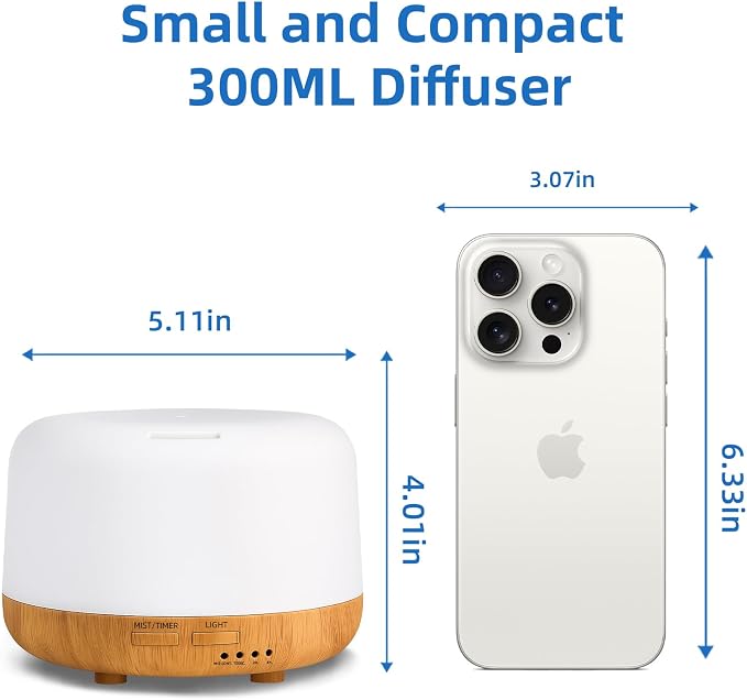 SPLITSKY Aromatherapy Essential Oil Home Diffuser with Remote Control, 300ML Large Room Cool Mist Air Humidifier, 8 Hours Quiet Operation, Timer, 7 Colors LED Night Night,Suitable Home,Yoga.