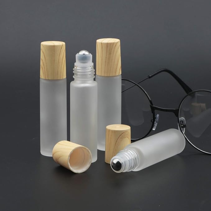Kesell 10ml(1/3oz) Roll On Bottles,10 Pack Essential Oil Glass Roller Bottles Refillable Perfume Cosmetic Sample Vials With Stainless Steel Roller Ball and Plastic Lid