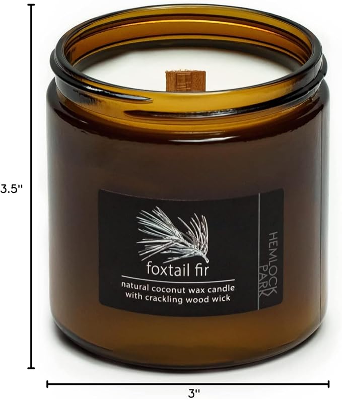 Hemlock Park Foxtail Fir Apothecary Scented Candle | Crackling Wood Wick, Botanical Fragrance & Coconut Apricot Wax | Up to 80 Hour Burn Time | 16 oz | Made in USA