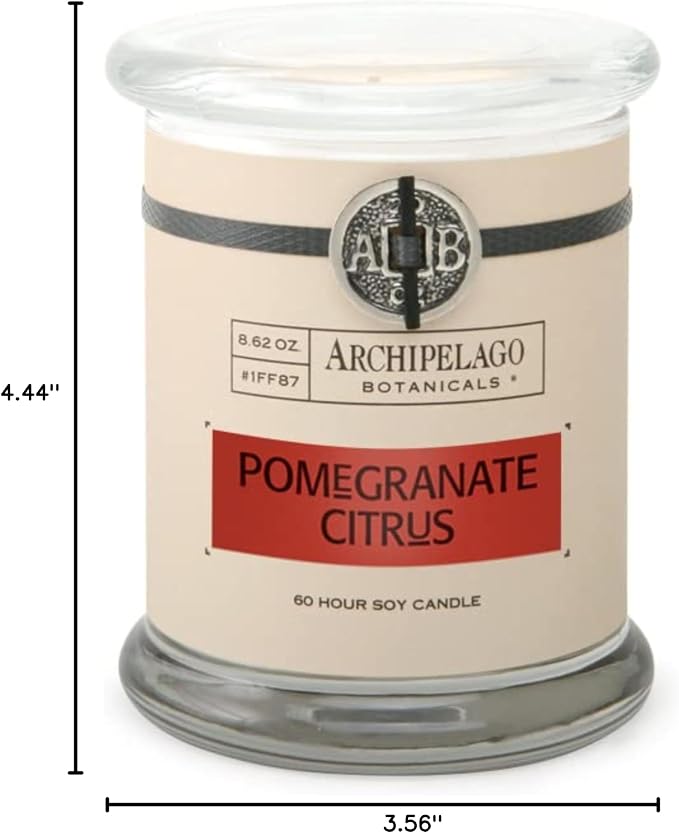 Archipelago Botanicals Pomegranate Citrus Soy Candle – 8.6 oz, Hand-Poured Premium Wax, Glass Jar, Burns Approx. 60 Hours, 4.5-Inch Scented Candle for Home