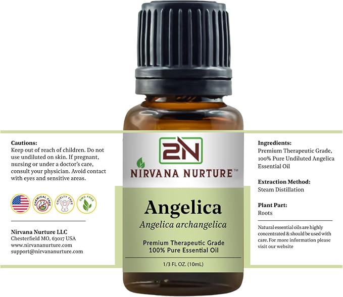 Angelica Essential Oil, 100% Pure Undiluted, Aromatherapy Oil for Diffuser, Hair & Skin Care