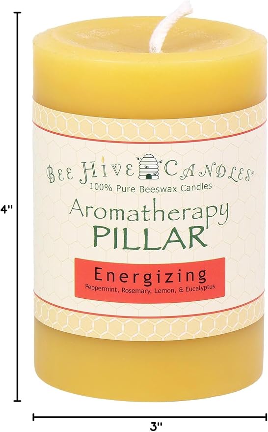 Bee Hive Candles 100% Pure Beeswax Aromatherapy Pillar Candle (3" x 4", Energizing)