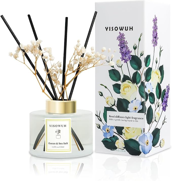 Reed Diffuser Set,5.07 fl oz (150 ml) - Ocean & Sea Salt Oil Diffusers with 8 Reed Sticks,Home Fragrance Reed Diffuser for Bathroom Shelf Decor