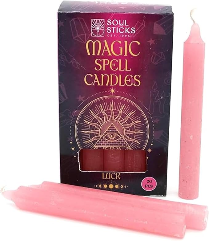 SOUL STICKS Luck Magic Spell Chime Taper Candles 20 Pack - Ideal for Altar, Rituals, Ceremonies, Meditation Pink Candle for Witchcraft Supplies, Wiccan Supplies, Candles Clearance
