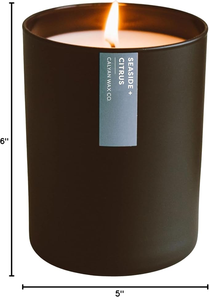 Calyan Wax Co. Seaside & Citrus Scented Candle - 75 Hour Burn - Luxury Clean Soy Wax Candles - Long Lasting Black Tumbler Jar Candle for Home - 10.2oz