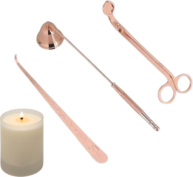 Burning Wick Candles Boxed 3 Piece Candlewick Trimmer Kit for DIY Candle Making Rose Gold