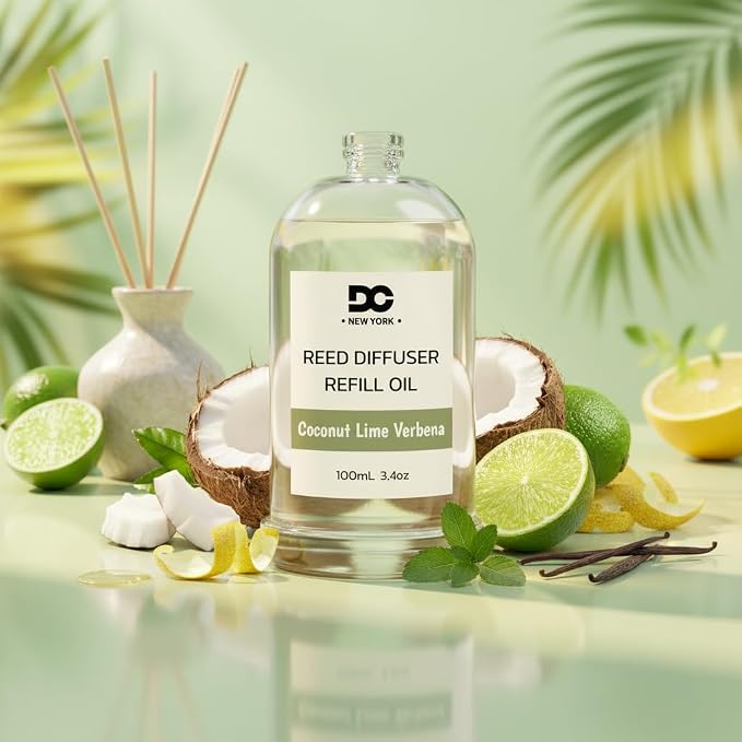 Daniella's Candles Coconut Lime Verbena Reed Diffuser Refill Oil, 3.4oz/100ml, Premium Fragrance Oil, Home Fragrance, Long Lasting Oil for Reed Diffuser