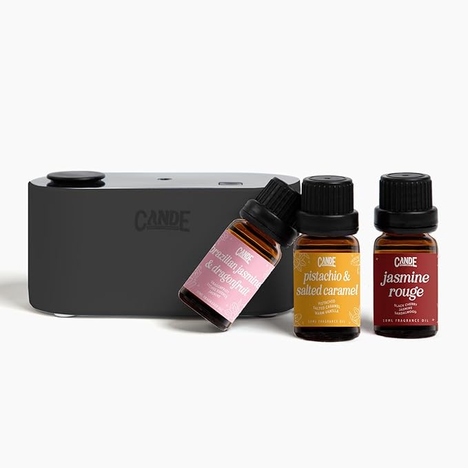 CANDE Waterless Travel Diffuser Gift Set - Rechargeable Home Fragrance for Aromatherapy - Includes 3 Fragrance Oils - Scent Diffuser for Office and Home (Black, Designer)