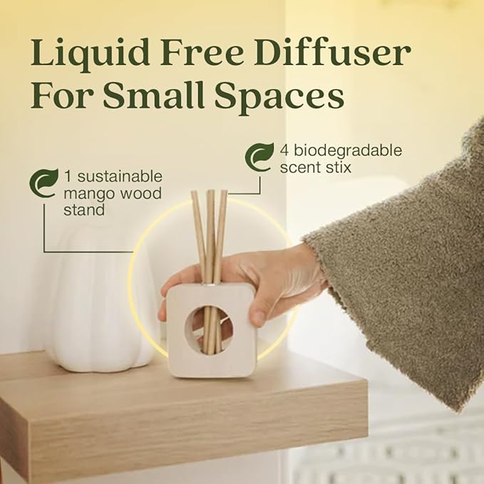 Enviroscent Non-Toxic Air Freshener for Home | Liquid Free Diffuser | Home Fragrance Lasts Over 30 Days | Kit Includes 1 Mango Wood Stand & 1 Scent Stix Refill (Lemon Leaf & Thyme)