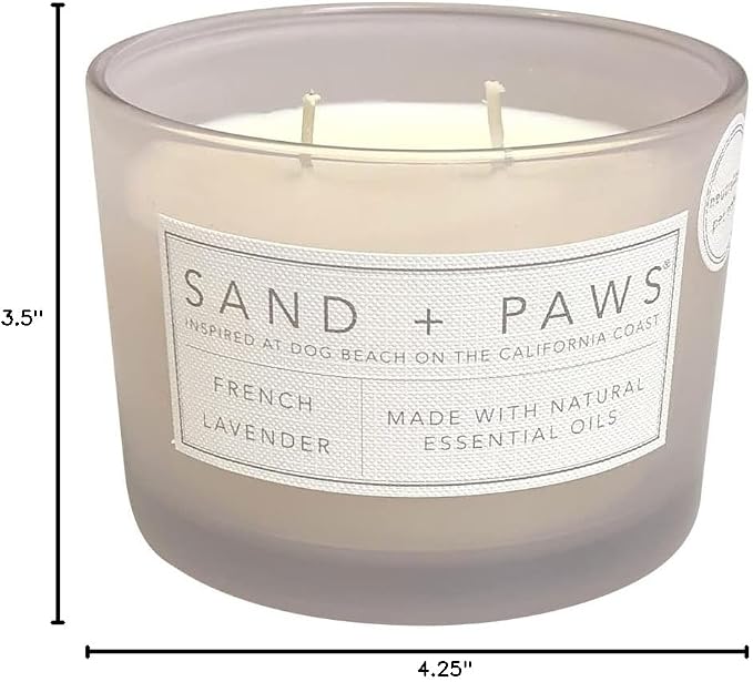 Sand + Paws Scented Candle - French Lavender - Luxurious Air Freshening Jar Candles Neutralize pet Odors and Enhance Home décor – 100% Cotton Lead-Free Wicks - 12 oz