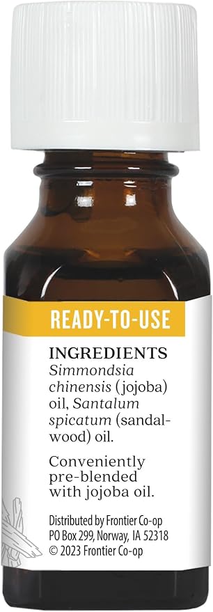 Aura Cacia Ready-to-Use Sandalwood Essential Oil in Jojoba Oil, 0.5 Fl Oz, for Aromatherapy and Skin Care
