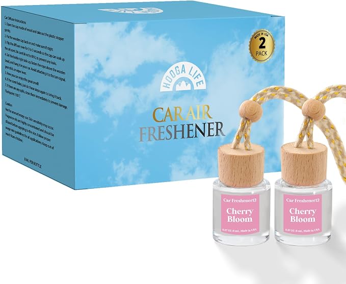 HoogaLife Car Air Freshener Diffuser 2 Pack Hanging Cherry Bloom Car Air Freshener for Women 45+ days Long Lasting Fragrance Made in USA (C12)