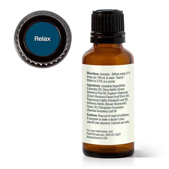 Plant Therapy Relax Essential Oil Blend, 30 mL (1 oz), 100% Pure, Undiluted, Great for Essential Oil Diffusers and Promoting Relaxation