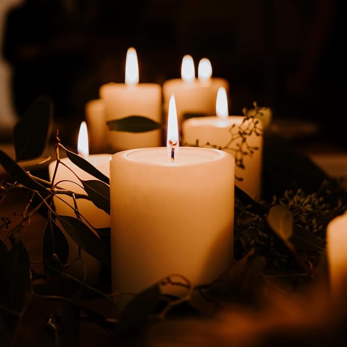 White Unscented Pillar Candles, 2.8x6 inch, 6 Packs, 75 Hours Long Burning Emergency Candles, Dripless and Smokeless White Candle for Church, Dinner Table, Wedding Party
