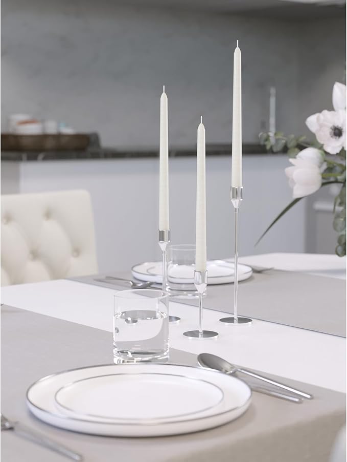 CANDWAX Ivory Taper Candles 8 inch Dripless - Set of 4 Tapered Candle Ideal for Dinner - Smokeless and Unscented Candlesticks Long Burning