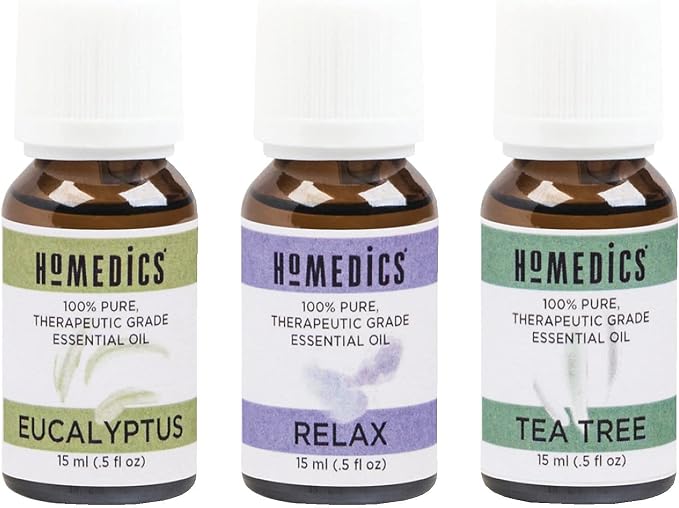 Homedics Essential Oil Set, Clarify and Relax, with Eucalyptus, Tea Tree and Our Signature Relax Blend with Lavender. 3-Pack Essential Oil Kit, 15ml Each