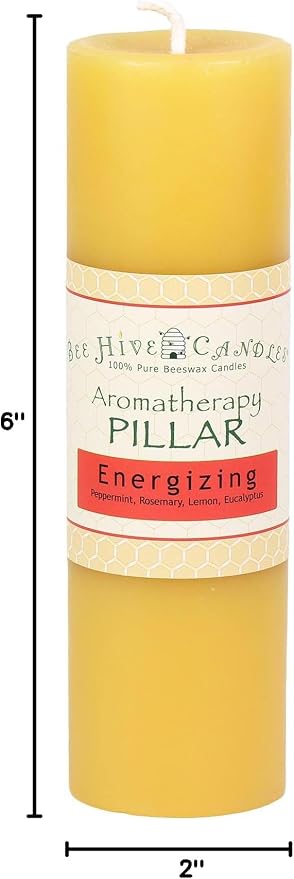 Bee Hive Candles 100% Pure Beeswax Aromatherapy Pillar Candle (2" x 6", Energizing)