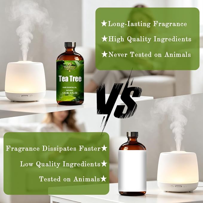 Tea Tree Essential Oil, Tea Tree Oil 4 Fl Oz 120ml for Diffuser Yoga Soap & Candle Making – with 0.33 Oz Roller Ball & Dropper YHSESSE Essential Oils