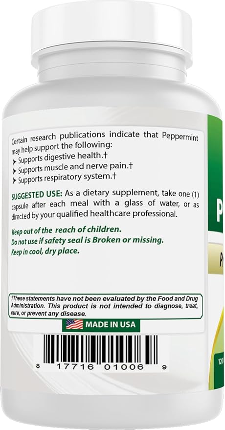 Best Naturals Peppermint Oil Bowel Soothing Dietary Supplement, 250 mg, 120 Count