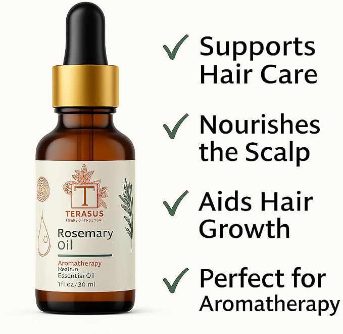 Rosemary Essential Oil for Hair & Scalp – 100% Pure, Steam Distilled, Undiluted – 30ml Glass Bottle for Diffuser & Aromatherapy
