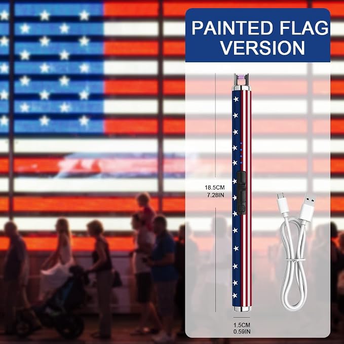 SUPRUS Electric Lighter Candle USB Type C Rechargeable with LED Battery Display and Safety Switch Windproof Souvenir for Independence Memorial and Veterans Day(American Flag)