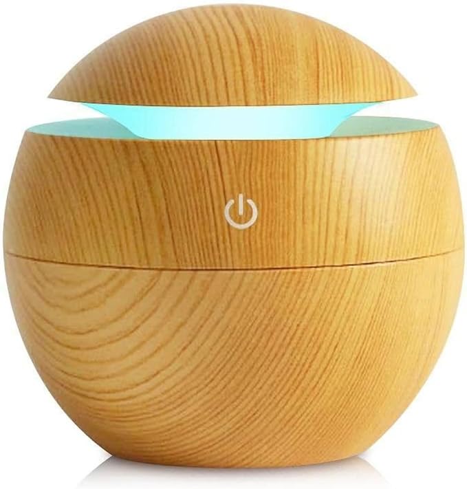 Aroma Diffuser & Cool Mist Humidifier with LED Light – Ultrasonic Essential Oil Diffuser for Bedroom, Home & Car | Wood Grain Finish | Quiet Touch Control | Auto Shut-Off (Light Brown)
