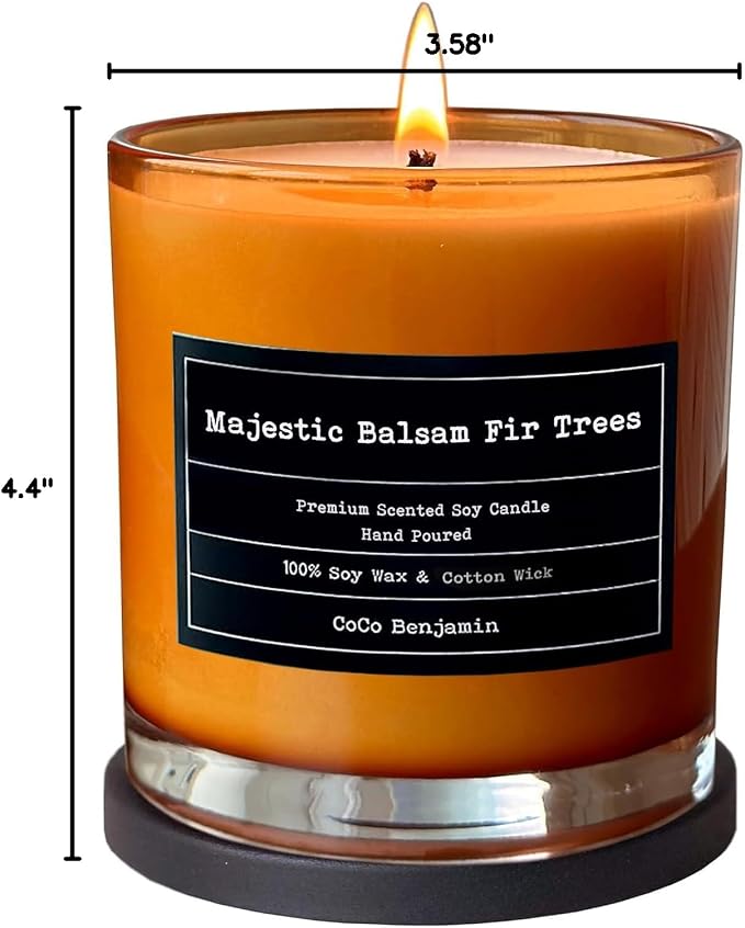 100% Natural Soy Wax Candle by CoCo Benjamin - Highly Scented & Hand-Poured Luxury Candle ((Majestic Balsam Fir Trees) - Clean Burning Cotton Wick