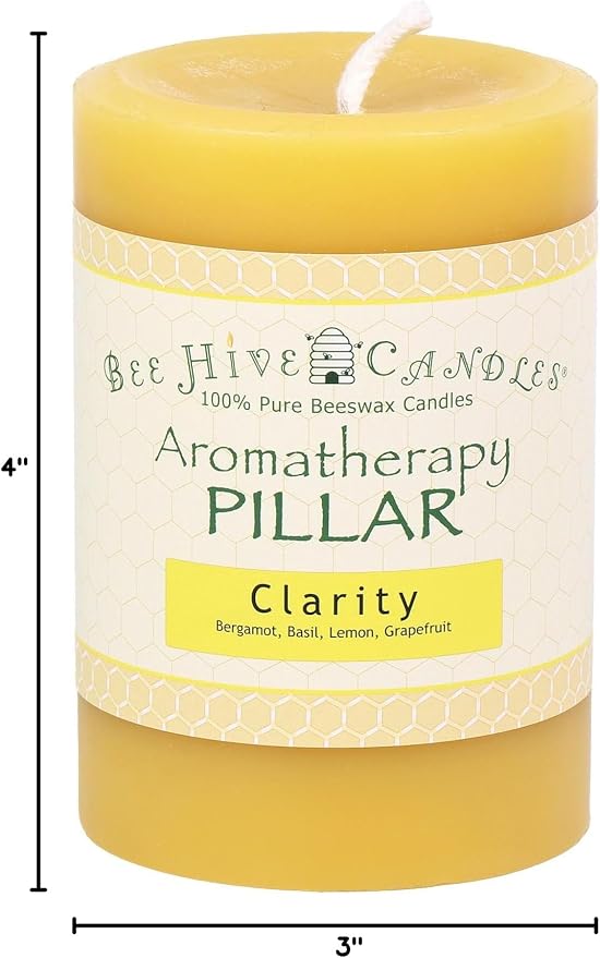 Bee Hive Candles 100% Pure Beeswax Aromatherapy Pillar Candle (3" x 4", Clarity)
