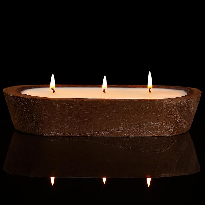 Aromatherapy Candle, SEVEYEE Vanilla Candle 3wicks 12oz, Large Wooden Bowl Candles for Women,Girl Birthday Gift