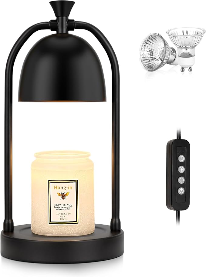 Hong-in Black Candle Warmer Lamp with Timer - Electric Wax Melts Warmer for Candle Jars, Cozy Home Decor House Warming Gifts for Women