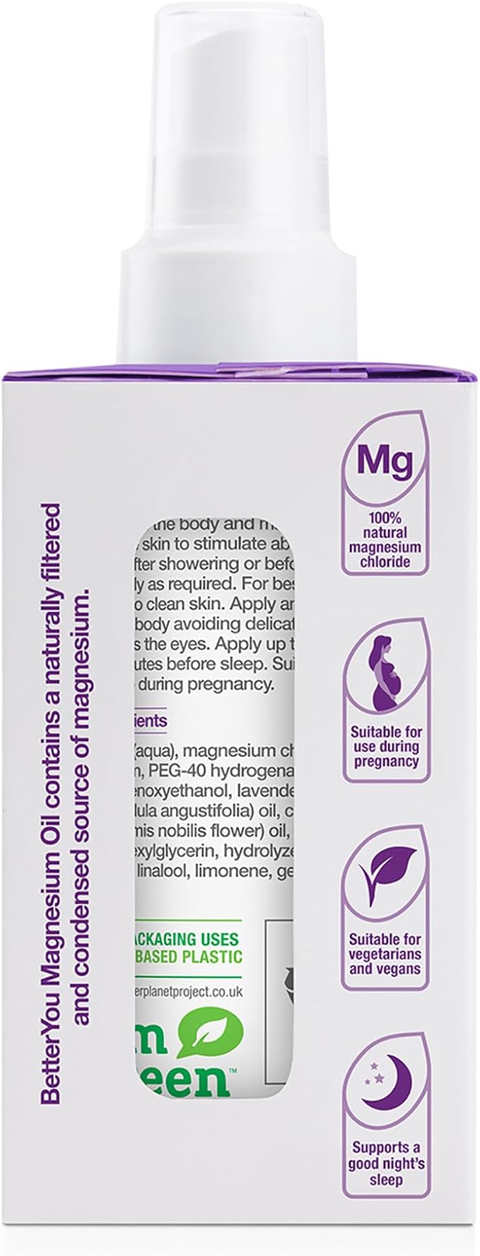 BetterYou Magnesium Muscle Body Spray - Relaxing Topical Magnesium and Essential Oil Spray - Lavender and Chamomile - Promotes Better Sleep - 3.38 oz