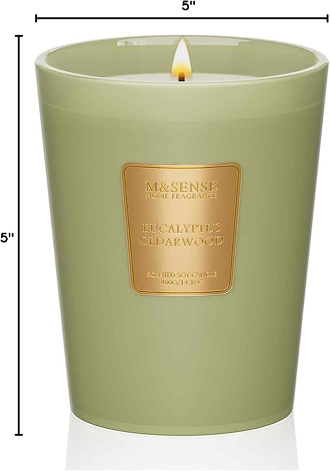 M&SENSE Eucalyptus Cedarwood Soy Candle, 14.1oz 60H Long Lasting, Aromatherapy Candle for Office Relaxation Home Decor Housewarming Gifts