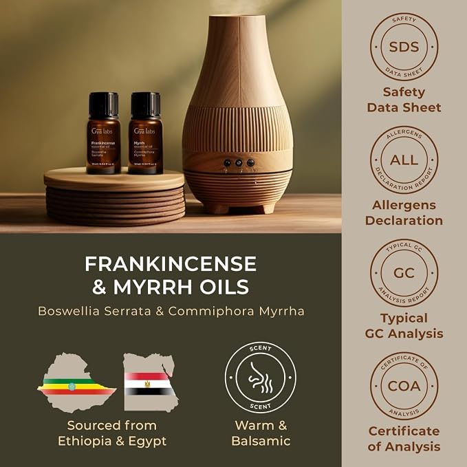 Gya Labs Frankincense and Myrrh Oils for Diffuser (0.34 fl oz x 2)