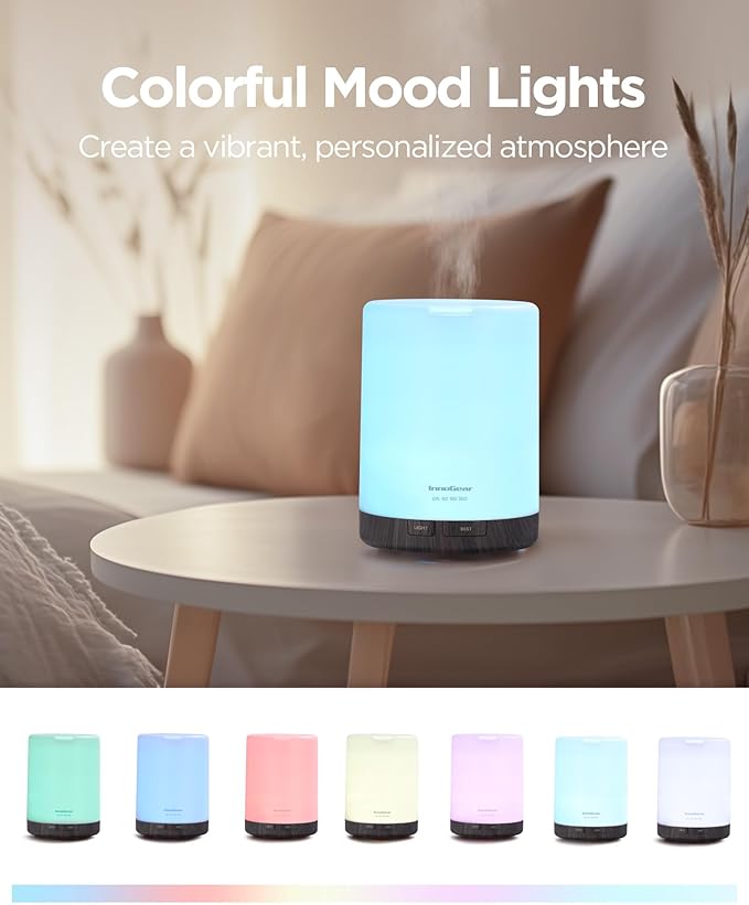 InnoGear 300ML Essential Oil Diffuser, Premium 5-in-1 Ultrasonic Aromatherapy Diffusers Scent Humidifier Aroma Diffuser Vaporizer Auto-Off Timer for Room Office Home, Brown, Medium