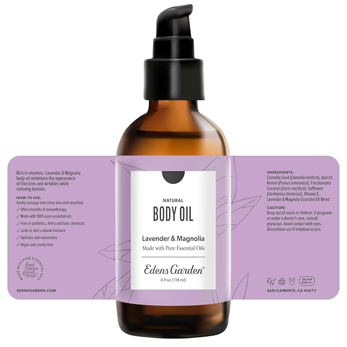 Edens Garden Lavender Magnolia Body & Bath Oil – Feminine Floral Blend with Pure Essential Oils & Vitamin E for Moisturizing Dry Skin – After Shower Scented Oil for Women’s Skin Care, 4 fl oz (118 ml)