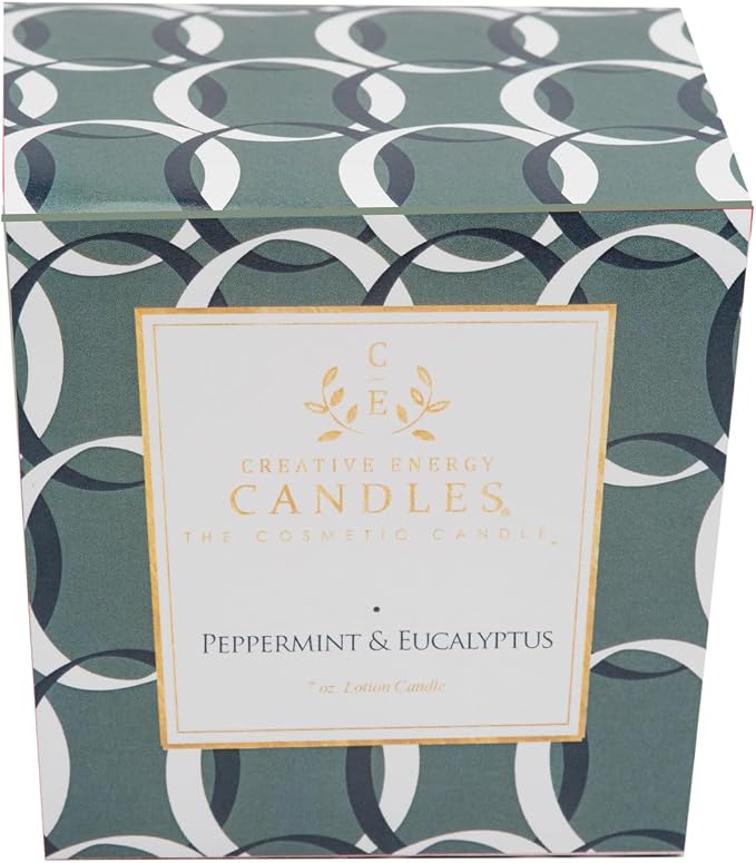 Lotion Candle - Peppermint & Eucalyptus (6 Ounce) | Scented Massage Candles for Self Care, Soy Wax Candle with Essential Oil Blends, Coconut Oil, and Vitamin E