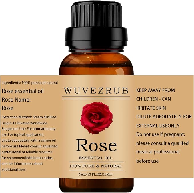 Rose Essential Oils 10ML, 100% Pure and Natural Essential Oil for Aromatherapy Diffuser - 0.33 Fl Oz/Rose