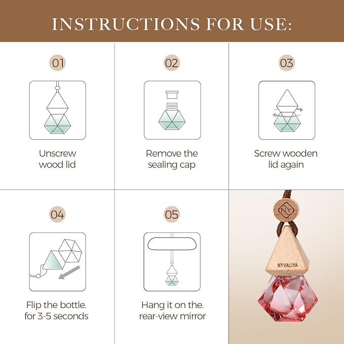 NYVALIYACar Air Freshener Hanging Diffuser with Natural Essential Oil, Zen Tea Scent Car Fresheners, Long Lasting Car Smell Air Fresheners, Car Air Fresheners for Women & Men (Zen Tea)