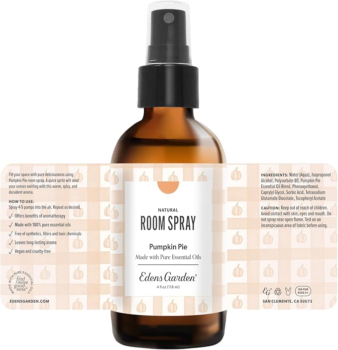 Edens Garden Pumpkin Pie Aromatherapy Room Spray – Natural Essential Oil Air Freshener for Home, Fall & Holiday Season, Calming Long-Lasting Scent, 4 fl oz (118 ml)