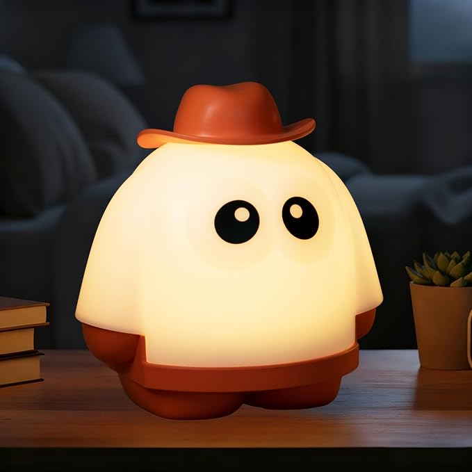 Ghost Night Light, Rechargeable Bedside Lamp, Portable Sleep Nightlight, Dimmable Night Lamps, Cute Nursery Lamp, Funny Gifts for Kids Teens Adults(Orange)