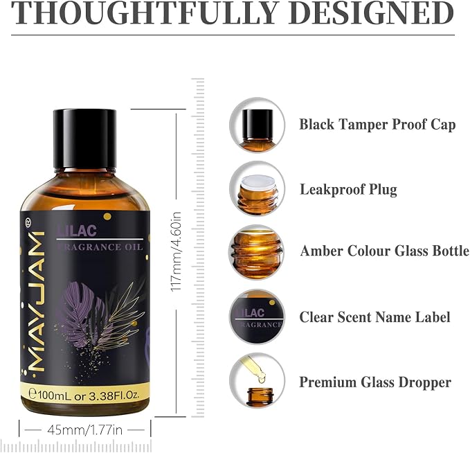 Lilac Fragrance Oil Essential Oil, MAYJAM 3.38FL.OZ Lilac Oil for Diffusers for Home, Long Lasting Scented Oils for Soap Candle Making - 100ML