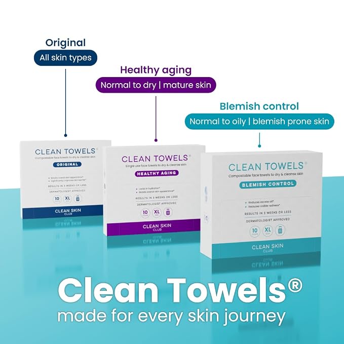 Clean Skin Club Blemish Control Clean Towels® XL, Travel Pack,Face Towels, Light Exfoliation for Oily Skin, Eczema Association Accepted Face Towel, TSA-Approved Travel Essential,1 Pack, 10 Ct Total